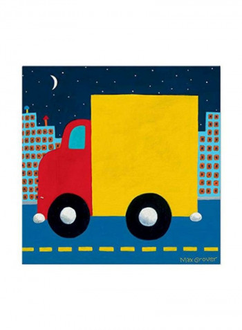 Night Delivery Stretched Canvas Wall Art Blue/Yellow/Black 10x10inch