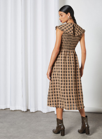 Checkered Midi Dress Brown