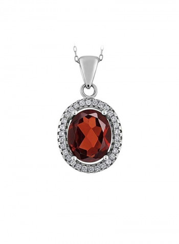 925 Sterling Silver With 4 Ct Garnet Studded Pendant Necklace