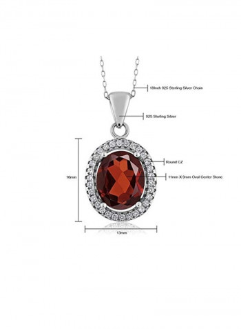 925 Sterling Silver With 4 Ct Garnet Studded Pendant Necklace