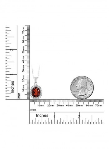 925 Sterling Silver With 4 Ct Garnet Studded Pendant Necklace