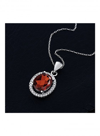 925 Sterling Silver With 4 Ct Garnet Studded Pendant Necklace