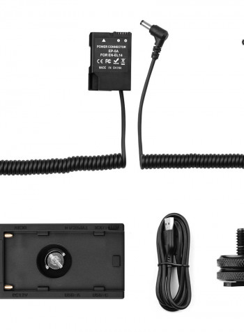NP-F970 F750 Battery Plate Holder Adapter With Dual USB Interface And EN-EL14 Dummy Battery Coupler Black