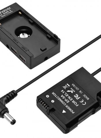 NP-F970 F750 Battery Plate Holder Adapter With Dual USB Interface And EN-EL14 Dummy Battery Coupler Black