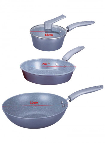 3-Piece Non-Stick Frying Pan, Wok And Saucepan Milk Pot With Glass Lid Cookware Set Grey 54 x 13 x 33cm