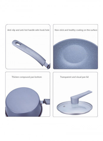 3-Piece Non-Stick Frying Pan, Wok And Saucepan Milk Pot With Glass Lid Cookware Set Grey 54 x 13 x 33cm