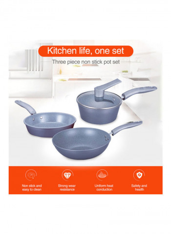 3-Piece Non-Stick Frying Pan, Wok And Saucepan Milk Pot With Glass Lid Cookware Set Grey 54 x 13 x 33cm