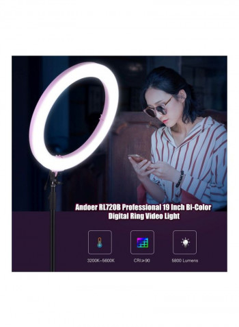 Adjustable Brightness Digital Ring Video Light With Phone Holder 19inch Black/White