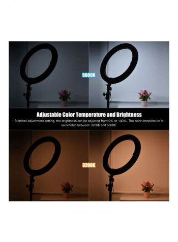 Adjustable Brightness Digital Ring Video Light With Phone Holder 19inch Black/White
