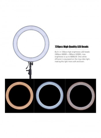Adjustable Brightness Digital Ring Video Light With Phone Holder 19inch Black/White
