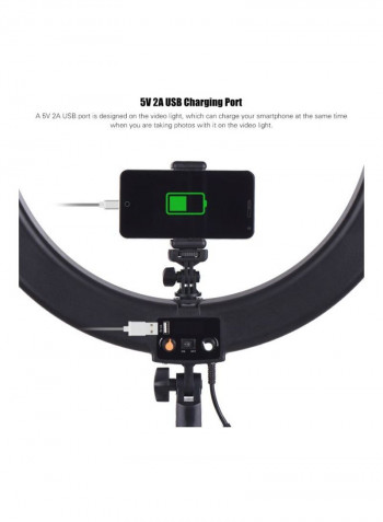 Adjustable Brightness Digital Ring Video Light With Phone Holder 19inch Black/White