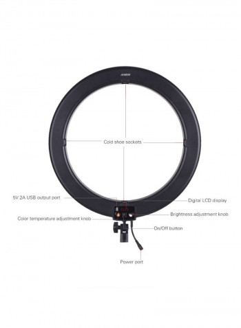 Adjustable Brightness Digital Ring Video Light With Phone Holder 19inch Black/White