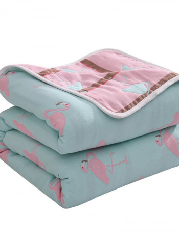 Soft Flamingo Pattern Bed Blanket Cotton Green 150x200centimeter