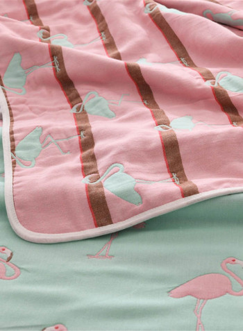 Soft Flamingo Pattern Bed Blanket Cotton Green 150x200centimeter