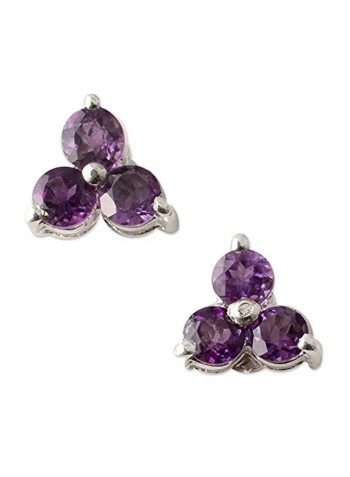 925 Sterling Silver Amethyst Button Earrings