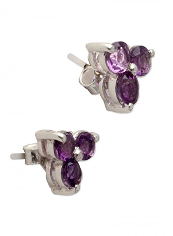 925 Sterling Silver Amethyst Button Earrings