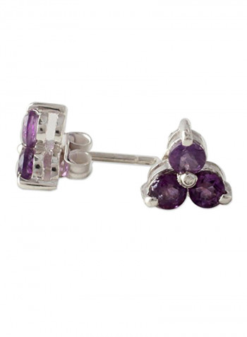 925 Sterling Silver Amethyst Button Earrings
