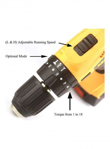 20V Lithium-ion Cordless Driver Drill Yellow 20millimeter