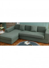 Solid Pattern Full Covered Sofa Slipcover Green 235 x 300centimeter