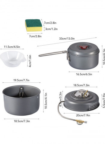 7-Piece Windproof Boiler Cradle Pot Stove Base Bowl Dish Sponge Set 26.5 x 16 x 26.5سم