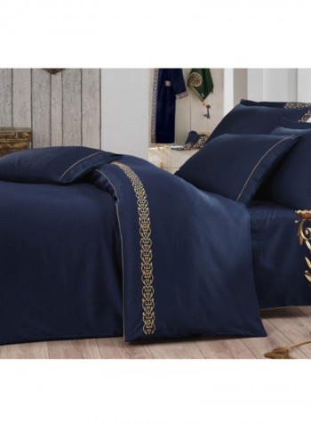 6-Piece Sehzade Eco Large Duvet Set Cotton White/Blue/Gold 280 x 280centimeter