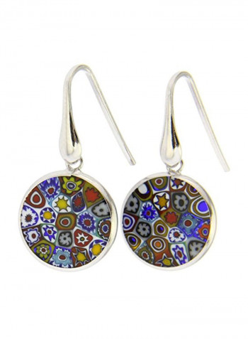 Sterling silver Glass Millefiori Round Dangle Earrings