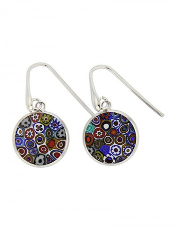 Sterling silver Glass Millefiori Round Dangle Earrings