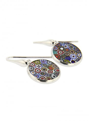 Sterling silver Glass Millefiori Round Dangle Earrings