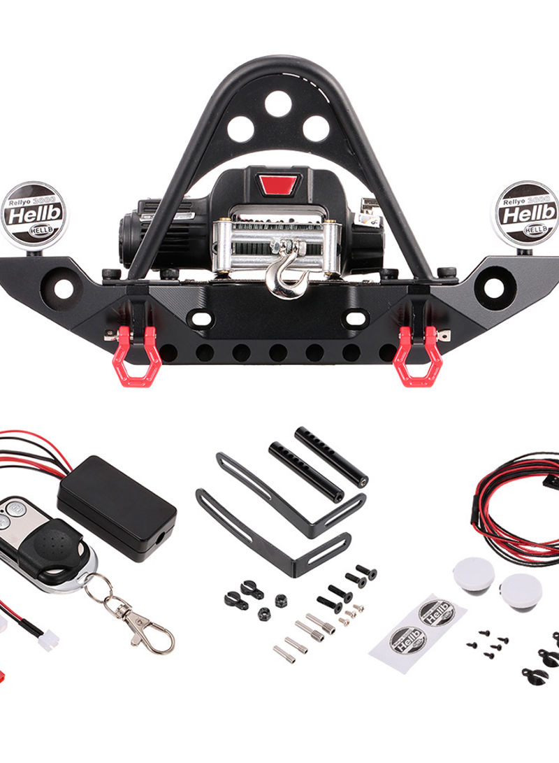 Metal Front Bumper Bar With 9.5CTI Winch And LED Headlights Wireless Remote Controller Receiver For 1/10 TRX-4 Hsp Redcat Rc4wd Tamiya Axial SCX10II D91 Hpi RC Crawler 15 X 9 X 11cm