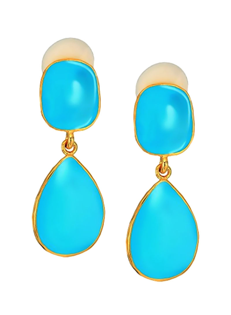 Turquoise And Enamel Studded Drop Clip Earring