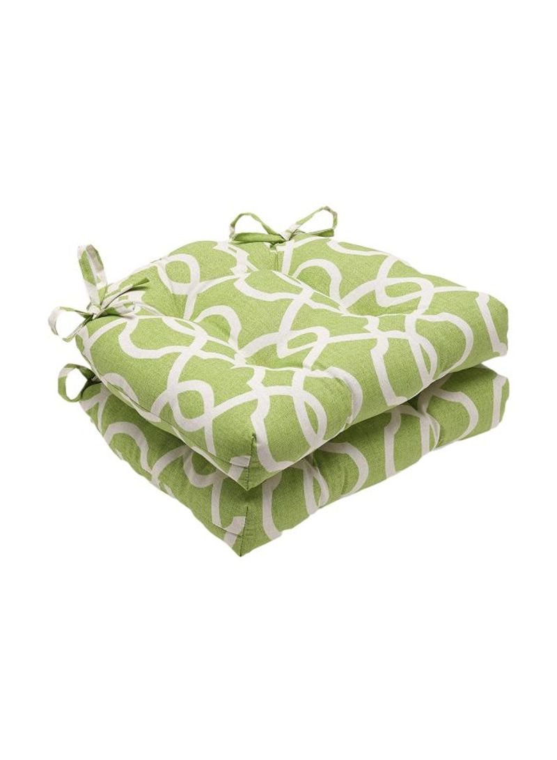 2-Piece Printed Polyester Reversible Chair Pad Polyester Green/White 16x15.5x4inch