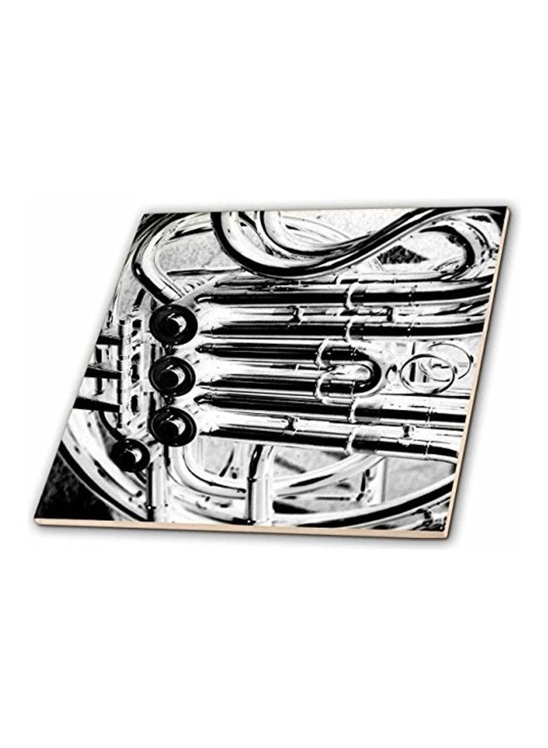 French Horn Piping Design Ceramic Tile Silver