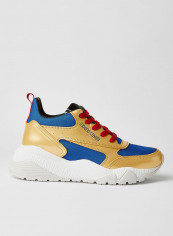 Leather Textured Low Top Sneaker Gold/Royal Blue
