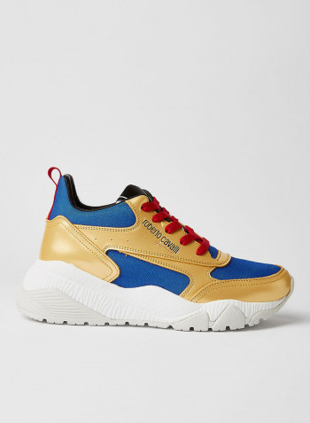 Leather Textured Low Top Sneaker Gold/Royal Blue