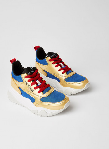 Leather Textured Low Top Sneaker Gold/Royal Blue