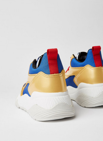 Leather Textured Low Top Sneaker Gold/Royal Blue