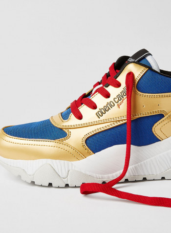 Leather Textured Low Top Sneaker Gold/Royal Blue