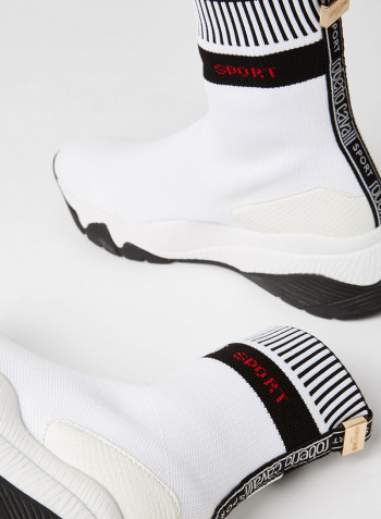 Logo Detailed Strap Socks Design High Top Sneaker White/Black