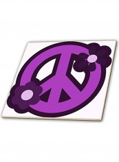 Peace Sign With Flowers Printed Decorative Tile Purple/White