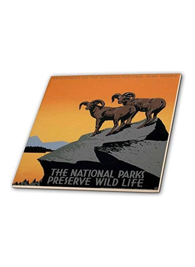 The National Parks Preserve Wild Life with Two Longhorn Sheep Ceramic Tile Multicolour 12  x 12inch