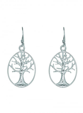 925 Sterling Silver Tree Of Life Drop Earrings With Rhodium Finish
