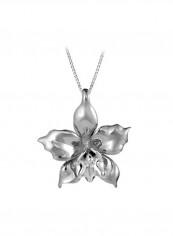 Rhodium Plated 925 Sterling Silver Orchid Pendant Necklace