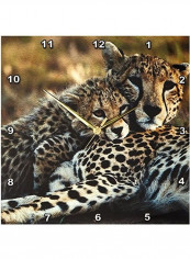 Cheetah With Cub Printed Analog Wall Clock Multicolour 13x13x0.1inch