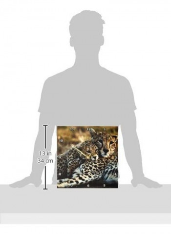Cheetah With Cub Printed Analog Wall Clock Multicolour 13x13x0.1inch