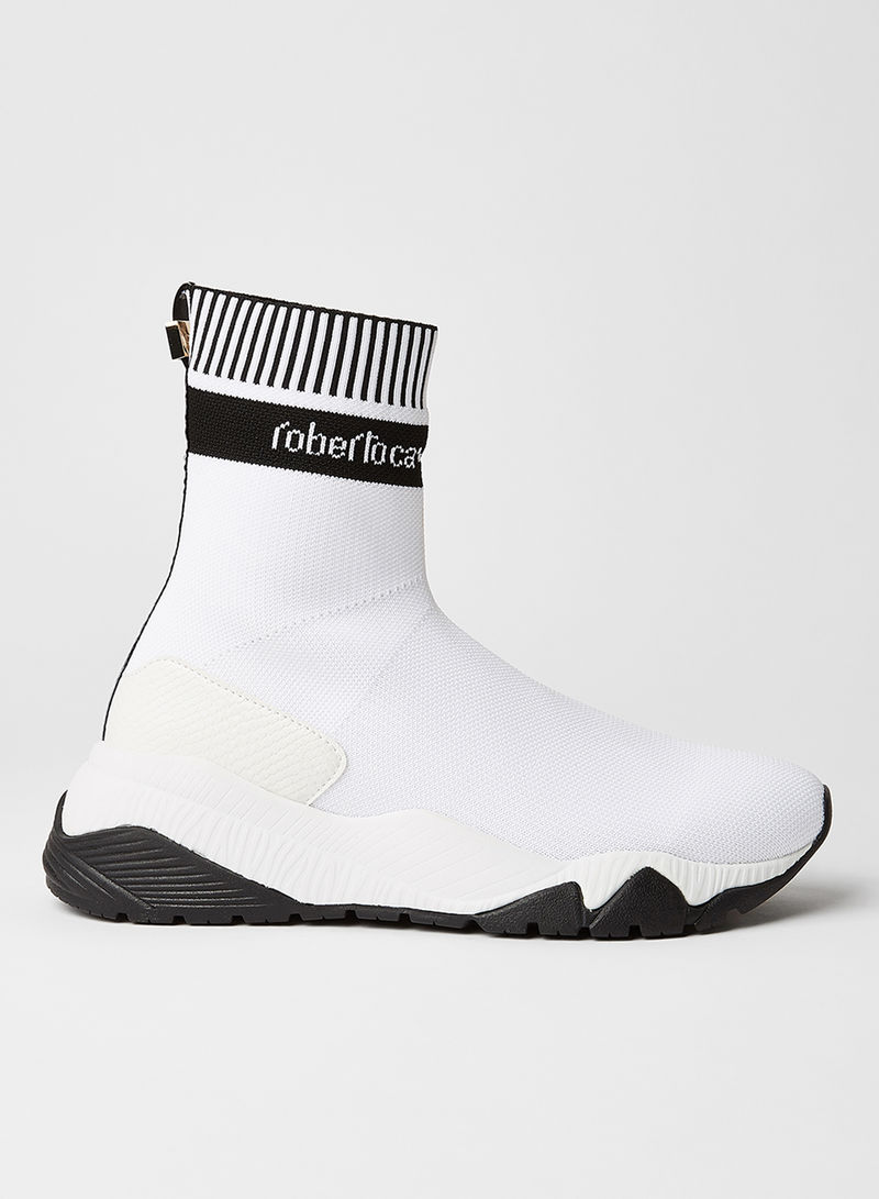 Logo Detailed Strap Socks Design High Top Sneaker White/Black