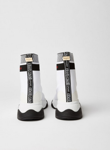 Logo Detailed Strap Socks Design High Top Sneaker White/Black