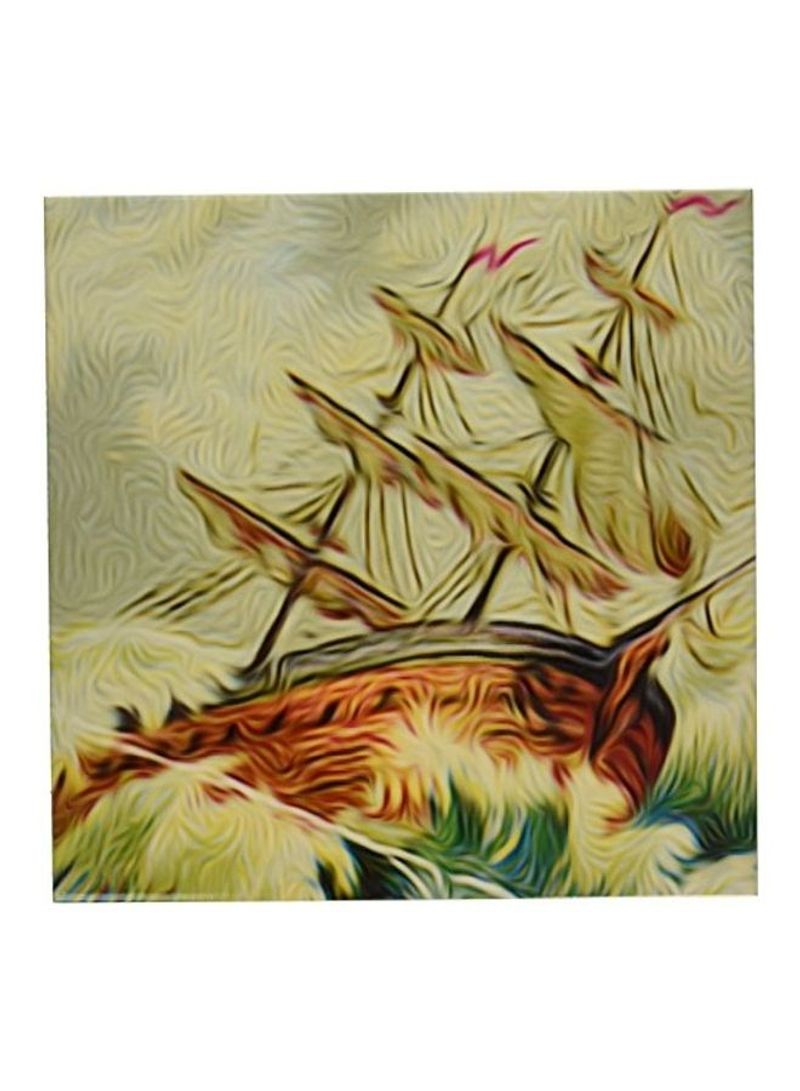 Vintage Boat On Rough Water At Sea Ceramic Tile Multicolour