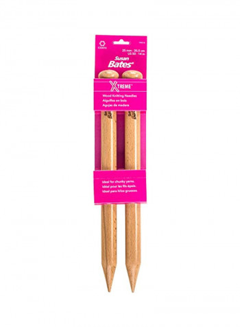 2-Piece Wood Knitting Needle Beige 1.2x3.2x16.5inch