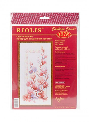 Magnolia Counted Cross Stitch Kit White/Brown/Purple