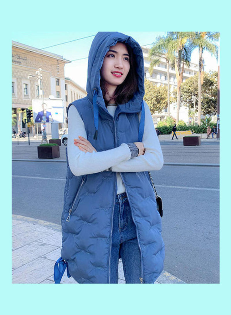 Casual Cotton Jacket Loose Outwear For Women Blue